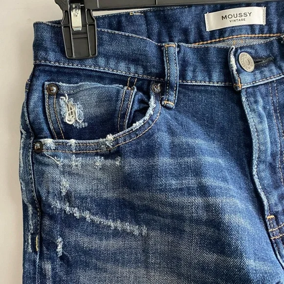 Moussy Vintage Lancaster Mid-Rise Distressed Skinny Cropped Jeans Size 27 - Picture 12 of 14